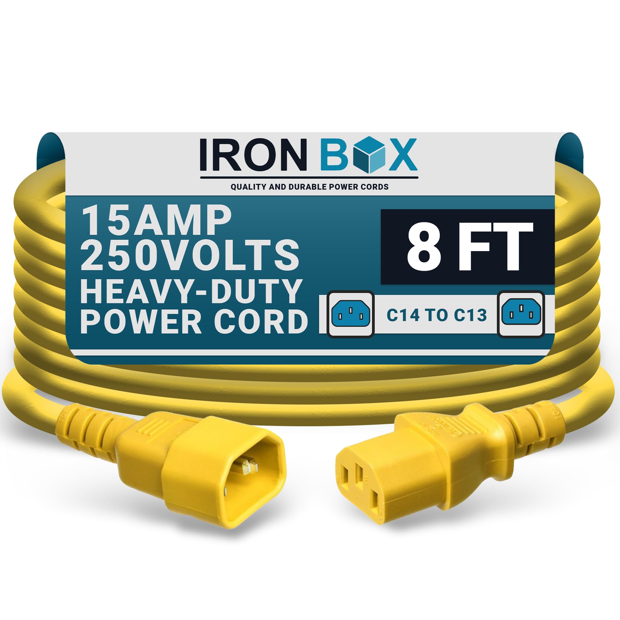 IronBox Electric - Heavy-Duty C14 to C13 Power Cord, 15A, 250V, 14/3 AWG Computer Extension Cable - PDU Power Cables for PC Adapter, Server Rack Cord,