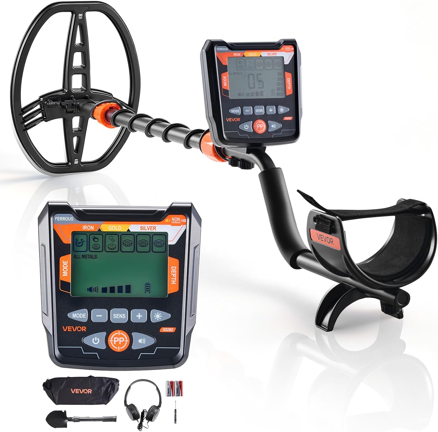 VEVOR Metal Detector for Adults, 10", Professional High Accuracy Gold Detector, IP68 Waterproof Search Coil with Display, Headphones, 5 Modes, Adjustable Length, for Detecting Gold Treasure Hunting