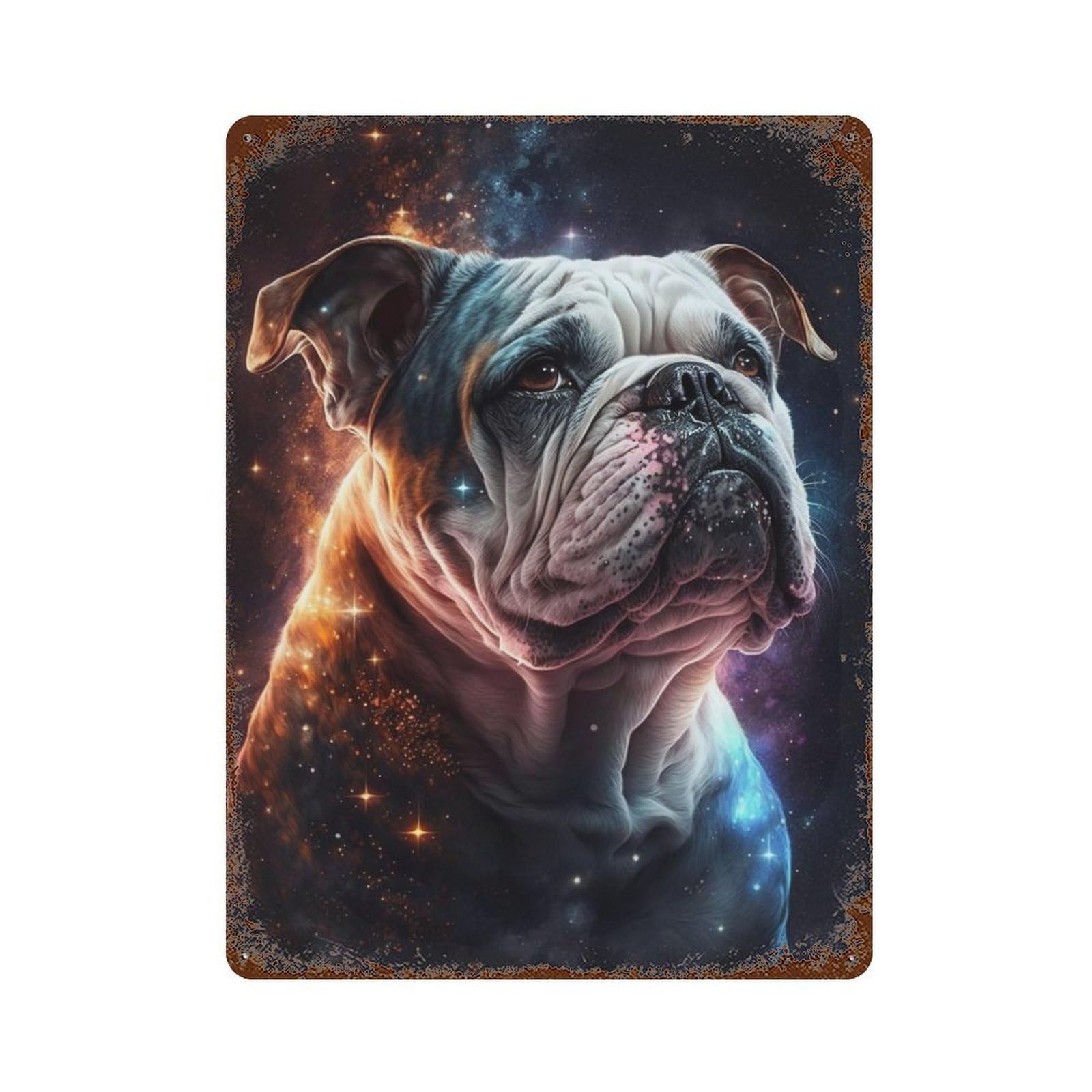 Garage Style Galactic Bulldog Portrait -1 Aged Metal Wall Plaque 15.7"x11.8", Novelty Wall Decor for Bar And Workshop