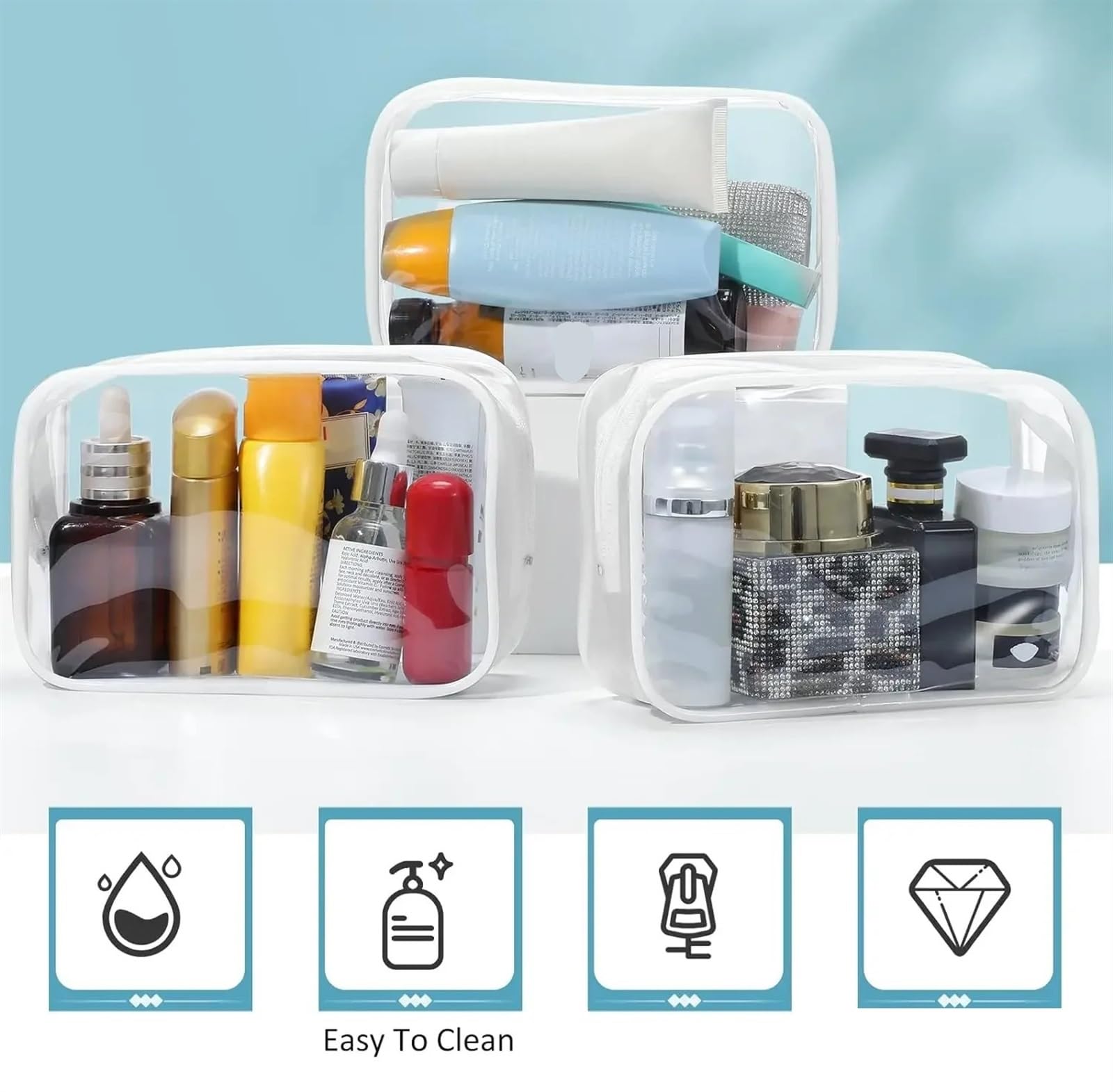 Bolsa de Aseo Impermeable Organizador de Viaje Almacenamiento PVC Transparente