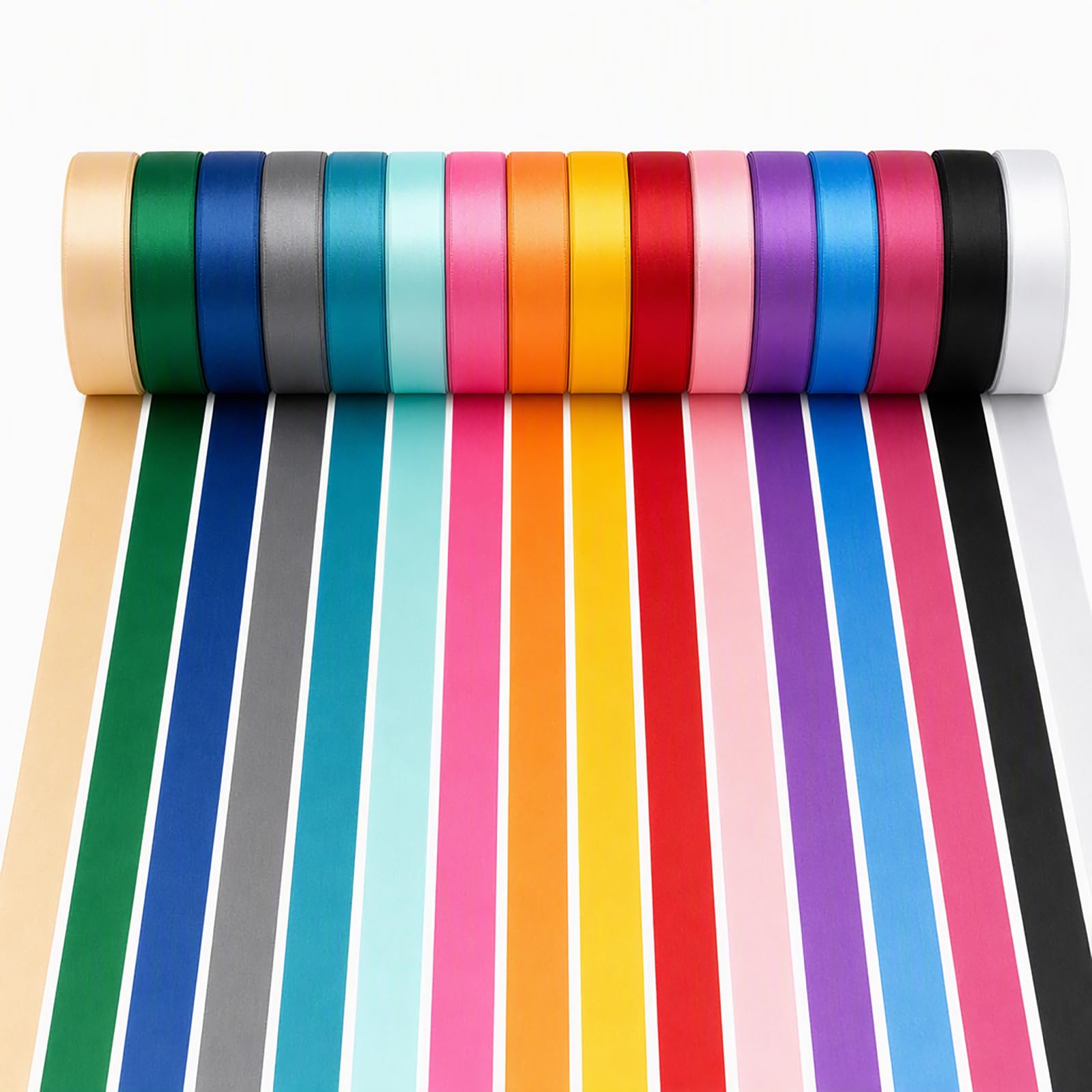 16-Pack Satin Ribbons for Crafting, Assorted Colours, 10mm x 22m Each