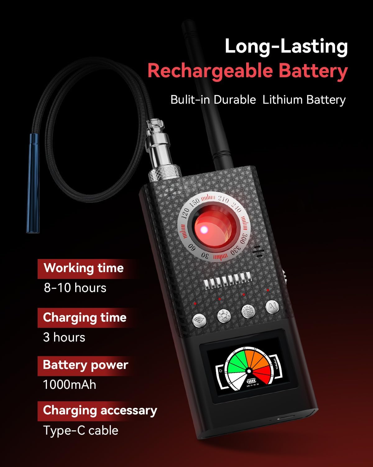 Hidden Camera Detectors GPS Tracker Detector Hidden Bug Detector with Auto Detection for Travel, Hotel Safety - Image 8