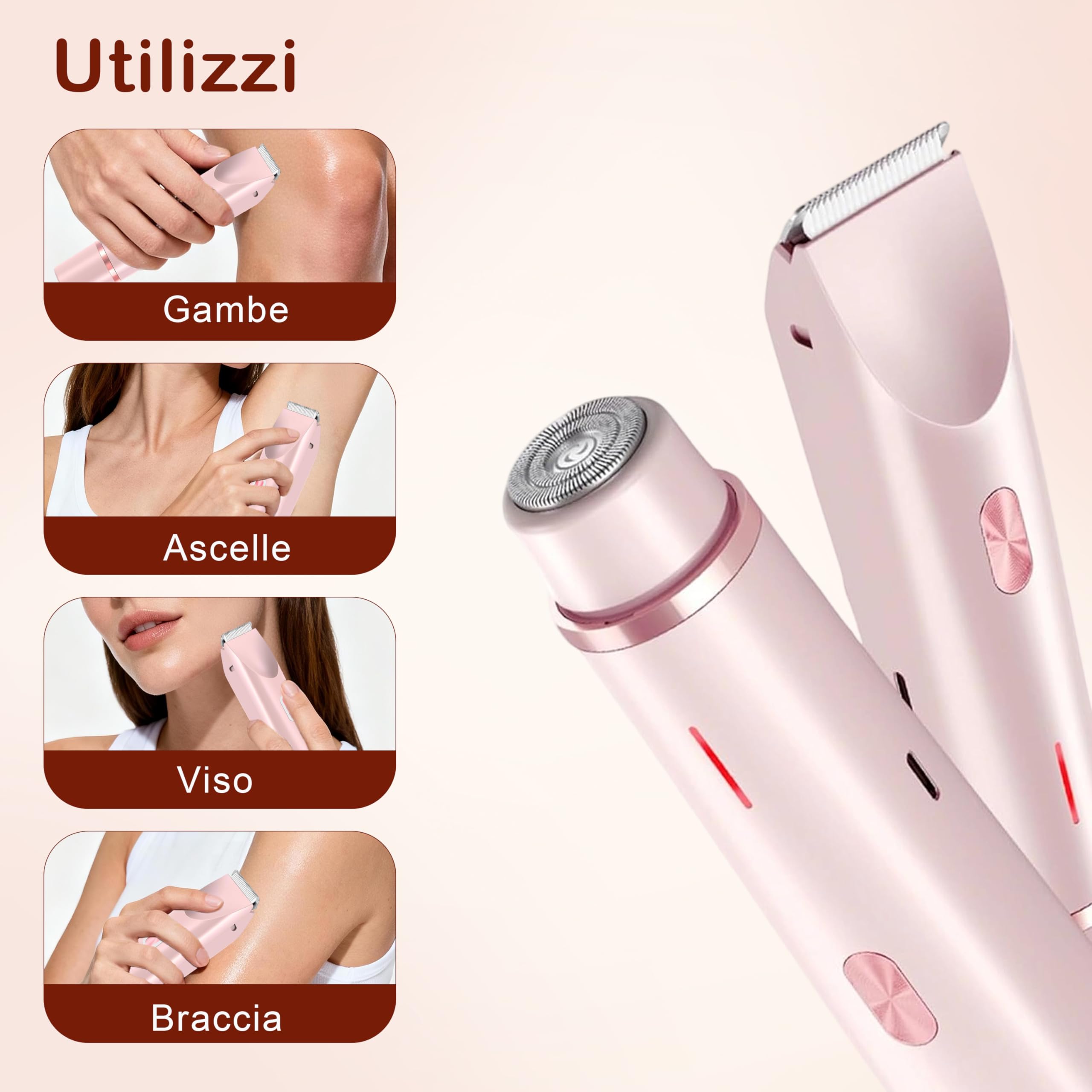 Rasoio Elettrico Donna 2 in 1, Depilatore Elettrico Donna per Rasoio Parti Intime,Rasoio Elettrico Corpo IPX7 Impermeabile,Rasoio Elettrico a Doppia Testa per Donna per Corpo Ascelle Gambe Bikini