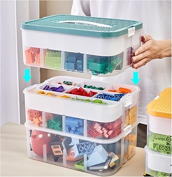 Stackable Storage Box with Lids for Cube,Clear 3 Layers Plastic Boxes |   Storage Boxes with 42 Adjustable Compartments,Containers for Storing   ,Jewelry, Beads, Crafts,Tools