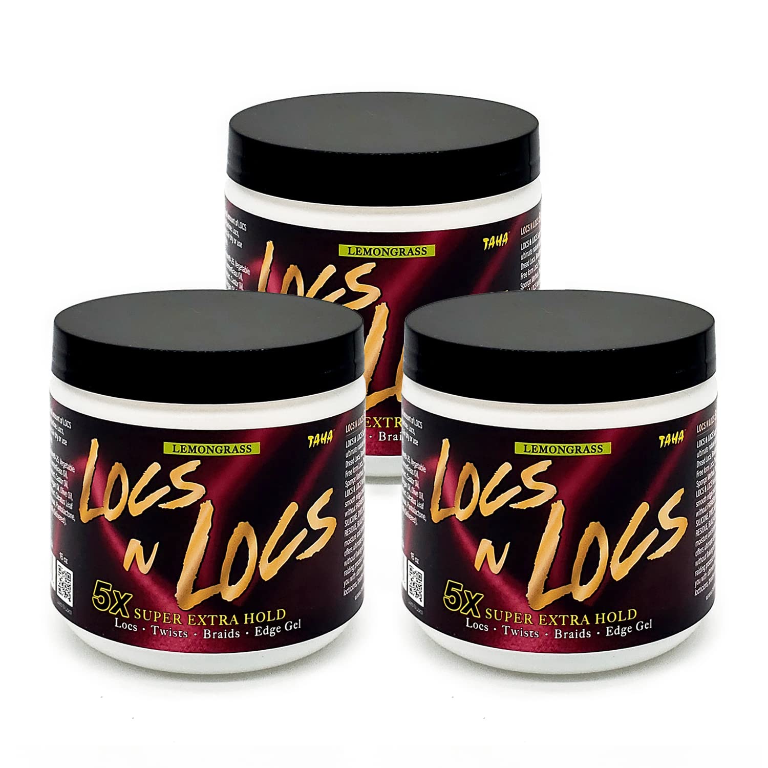 Taha Locs & Locs Gel - 5X Super Extra Hold, Natural & Non-Damaging for Locs, Braids, Twists - 16 Oz (Tea Tree, Pack of 3)
