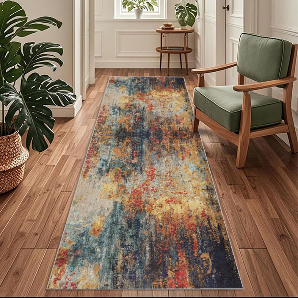 Siunwdiy Extra Long Runner Rugs for Hallway 60x240cm Modern vintage Colourful Carpet Runners for Hallways Non Slip Long,Kitchen Rugs Washable,Corridors Runner Rug for Living Room,Entrance,Home Decor
