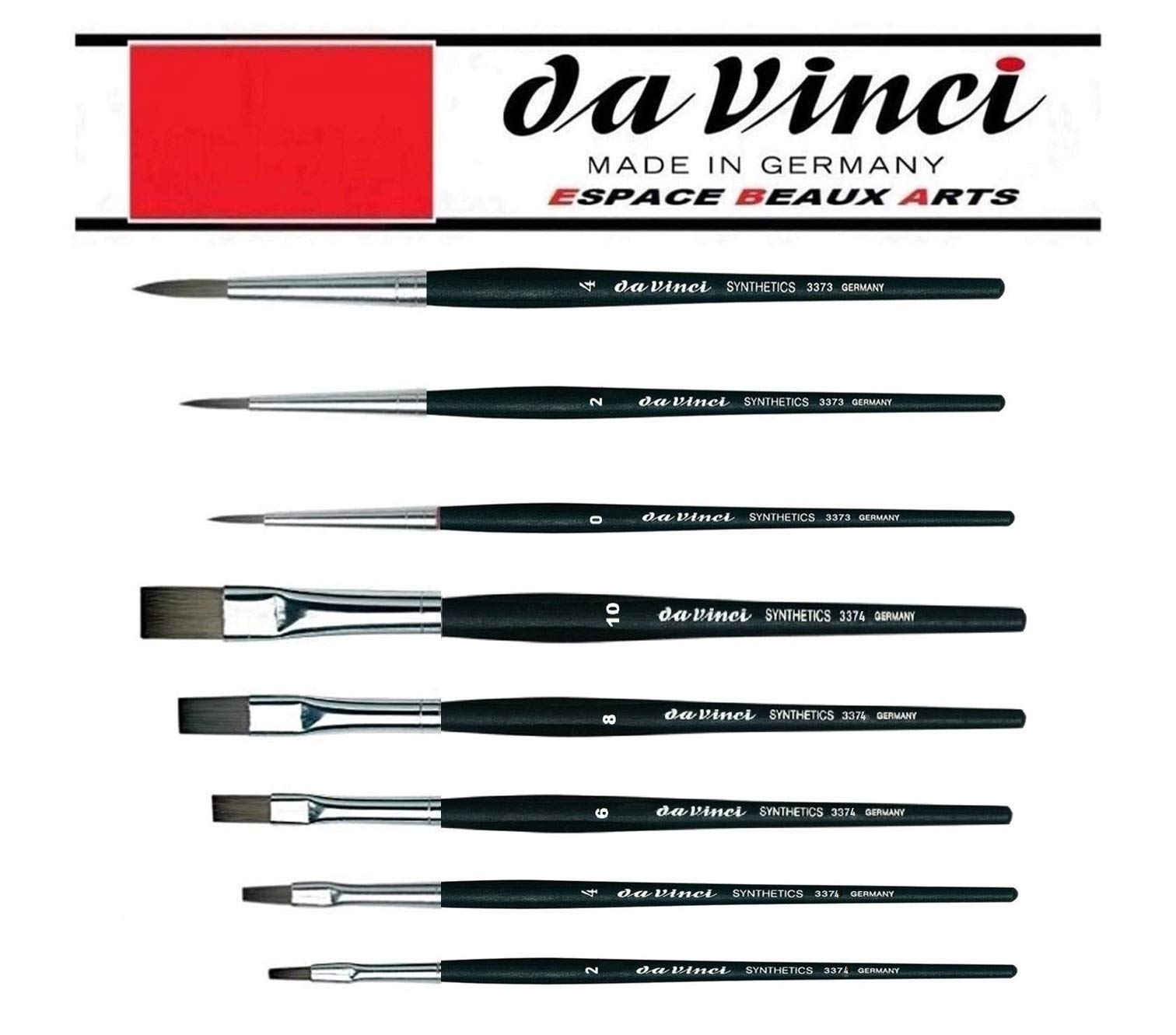 Da Vinci Serie 373 (3373) - Juego de 3 pinceles sintéticos, 0,2,4 y Da Vinci Serie 374 (3374) planos sintéticos 2, 4, 6, 8, 10