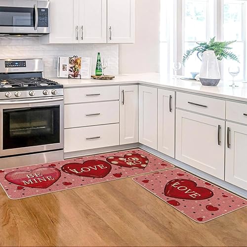 Miniatura 4 de Artoid Mode Pink Love Be Mine - Juego de 2 tapetes decorativos de cocina para el día de San Valentín, diseño de corazón rojo, para fiestas en el