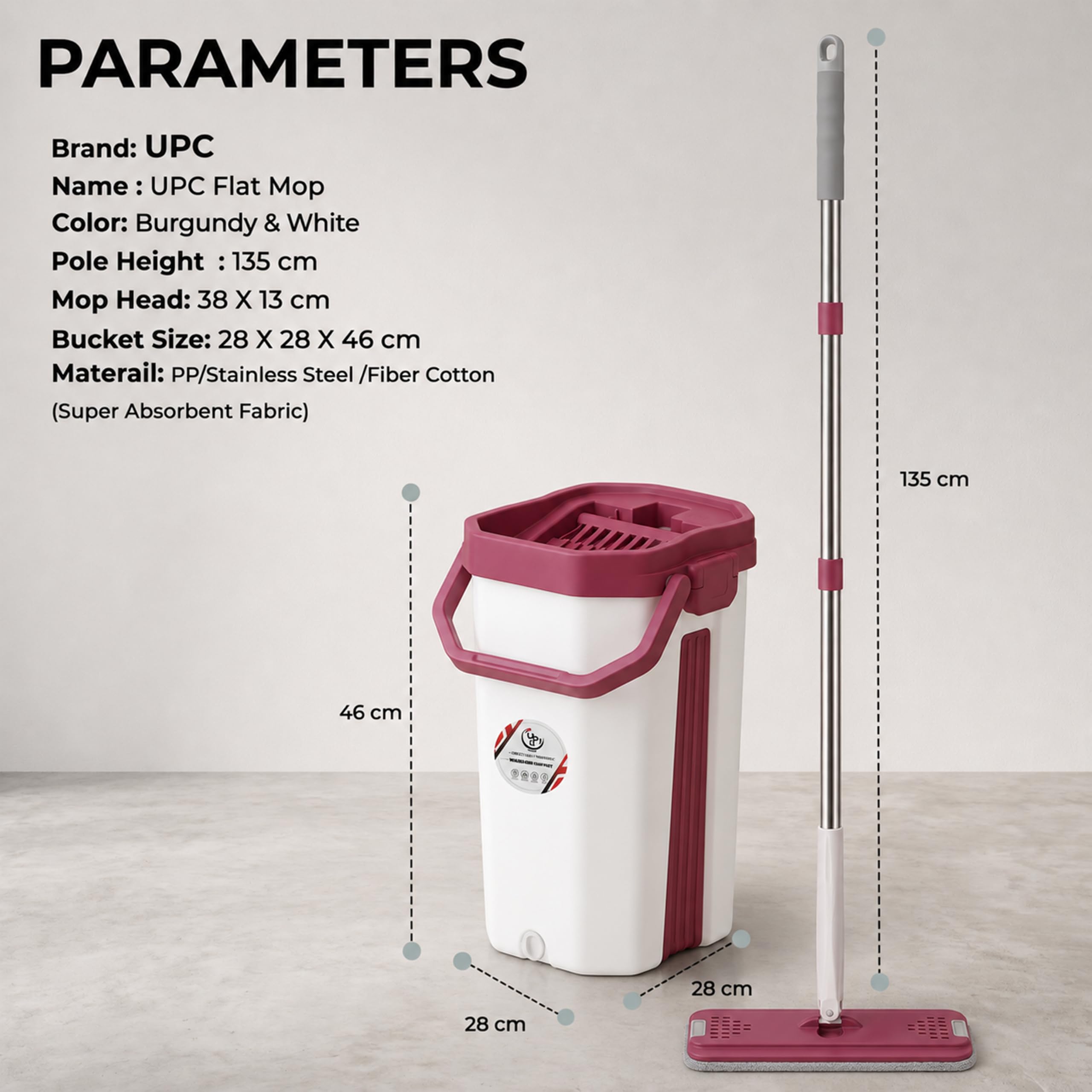 UPC 360° Rotating Microfiber Mop - Hands-Free Cleaning -8
