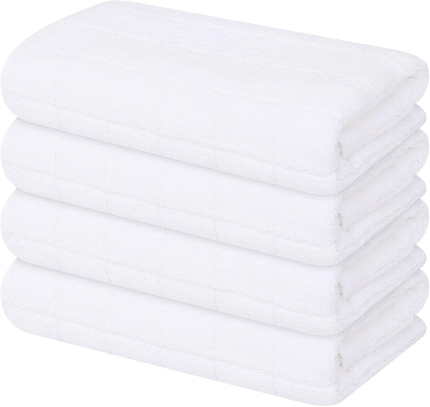 Mordimy 100% Cotton Terry Cloth Kitchen Towels, Super Soft and Absorbent Dish Towels for Drying, Checkered Designed Hand Towels for Kitchen, 16 x 26 Inches, 4 Pack, White