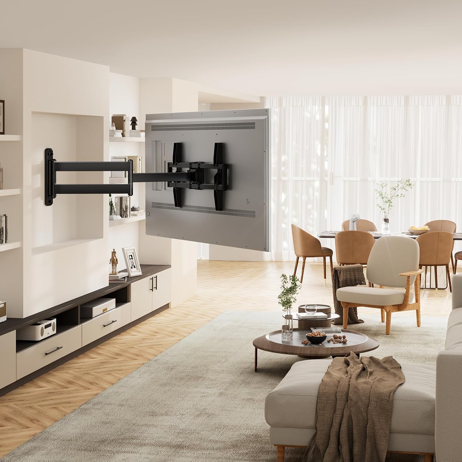 Perlegear Corner TV Wall Mount Long Arm TV Mount Bracket for 32-75 Inch TVs-Full Motion Wall Mount with 32.37” Extension & Swivel Articulating Arm & Tilt, MAX VESA 600x400mm, Holds up to 100 lbs - Image 7