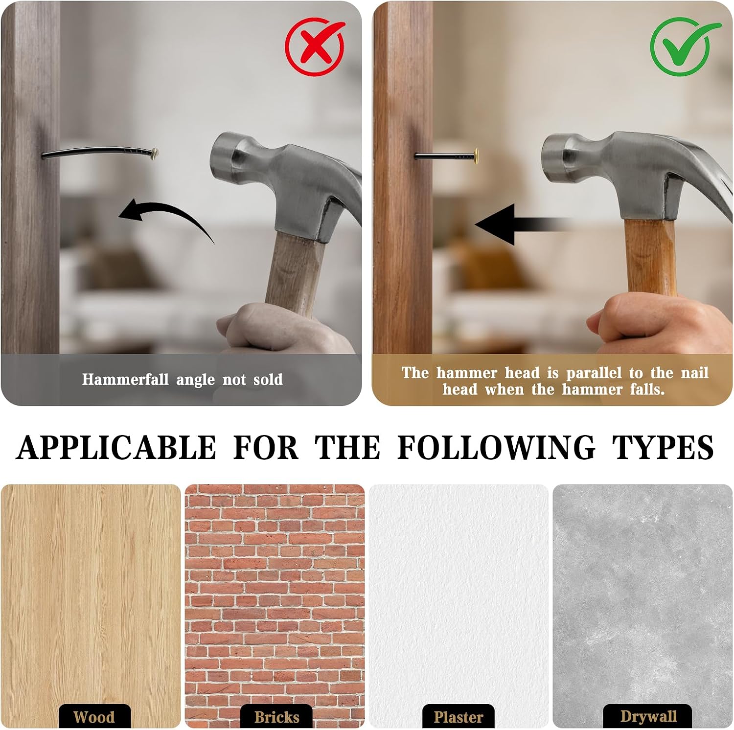 Set of 150 Steel Nails (20/25/30/40 mm) Stainless Steel Nails Picture Nails with Box Nails for Brick Plaster & Wood Stainless Steel Nails No Drilling