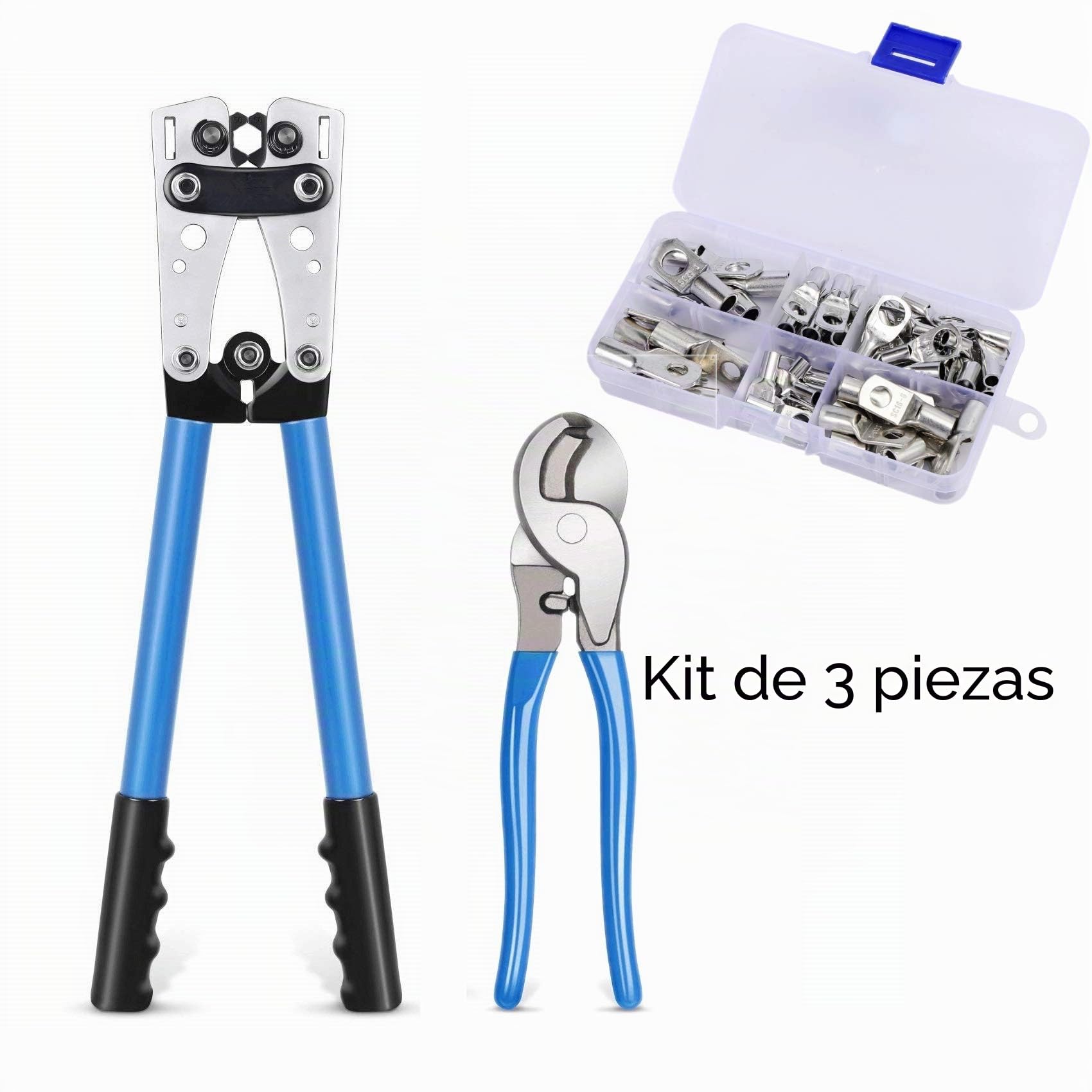 TOPWAY Herramienta de Crimpado de Terminales de Cable 6-50 mm² + 240 mm Cortador de Cable + 60 PCs Kit de Terminales de Cable de Cobre, Herramienta de Electricista Manual 4164346
