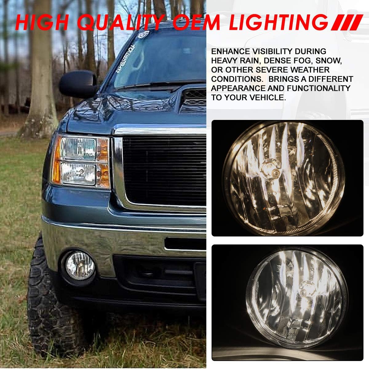 Auto Dynasty Fog Lights Assembly Compatible with 2007-2014 GMC Sierra 1500 2500HD 3500HD, Fog Lamp with Wiring Harness Replacement, Driver Passenger Side, Clear Lens