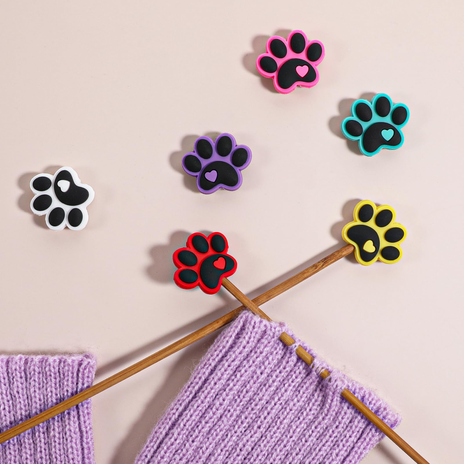 12 Pcs Stitch Stoppers for Knitting Needles Stoppers Dog Paw Knitting Needle Point Protectors Caps Cute Tip Covers for US 3-11 (3.2-8mm) Needles