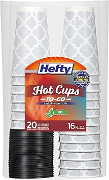 Hefty Disposable Hot Cups with Lids, Insulated Paper Coffee Cups for Tea, Cocoa and Hot Beverages, Leak Resistant Single Use Drink Cups, 16 Ounce, 20 Count