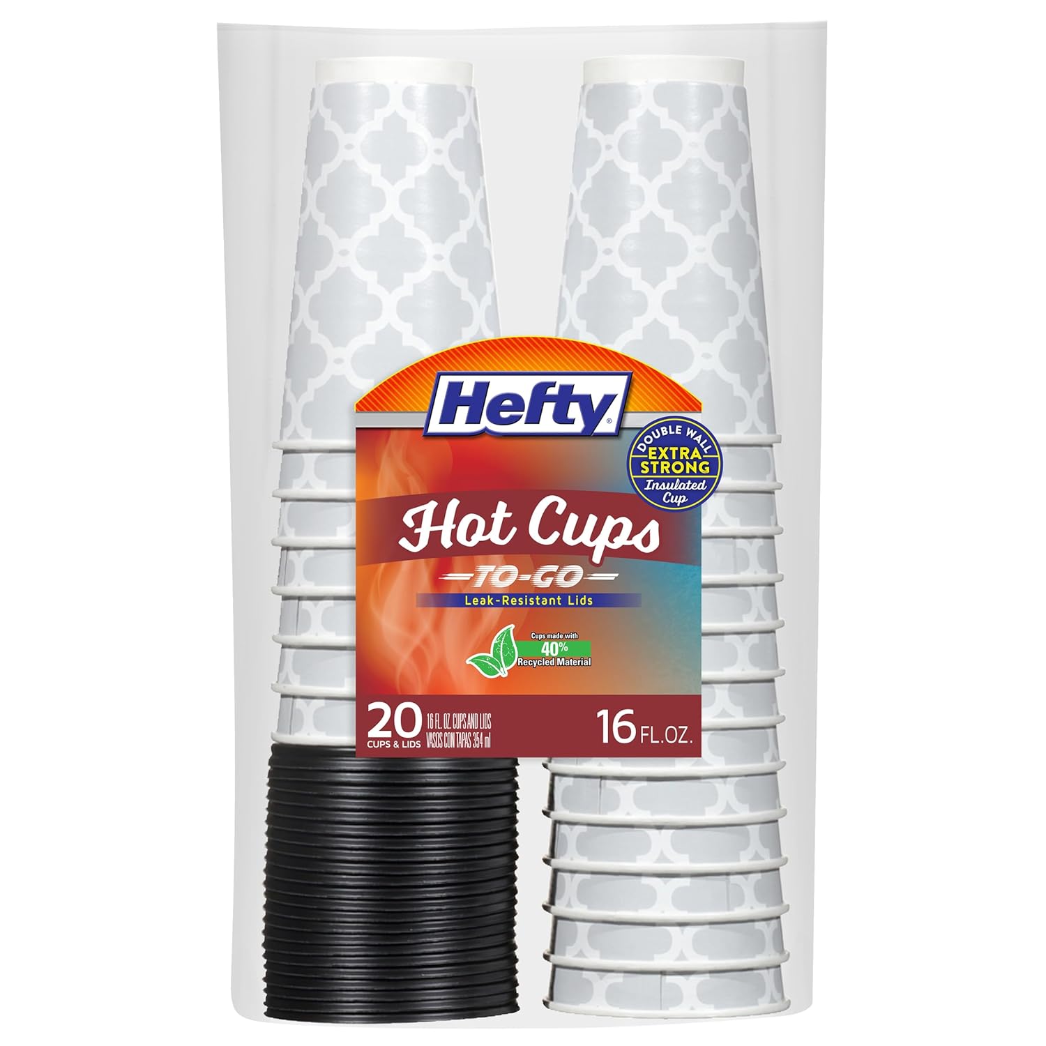 Hefty Paper Disposable Hot Cups with Lids 16 Ounce 20 Count