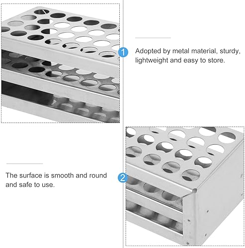 Miniatura 4 de SOLUSTRE Soporte de tubo de ensayo de laboratorio Estante de tubo de ensayo de acero inoxidable, soporte de vial de 40 agujeros, estante de tubo de