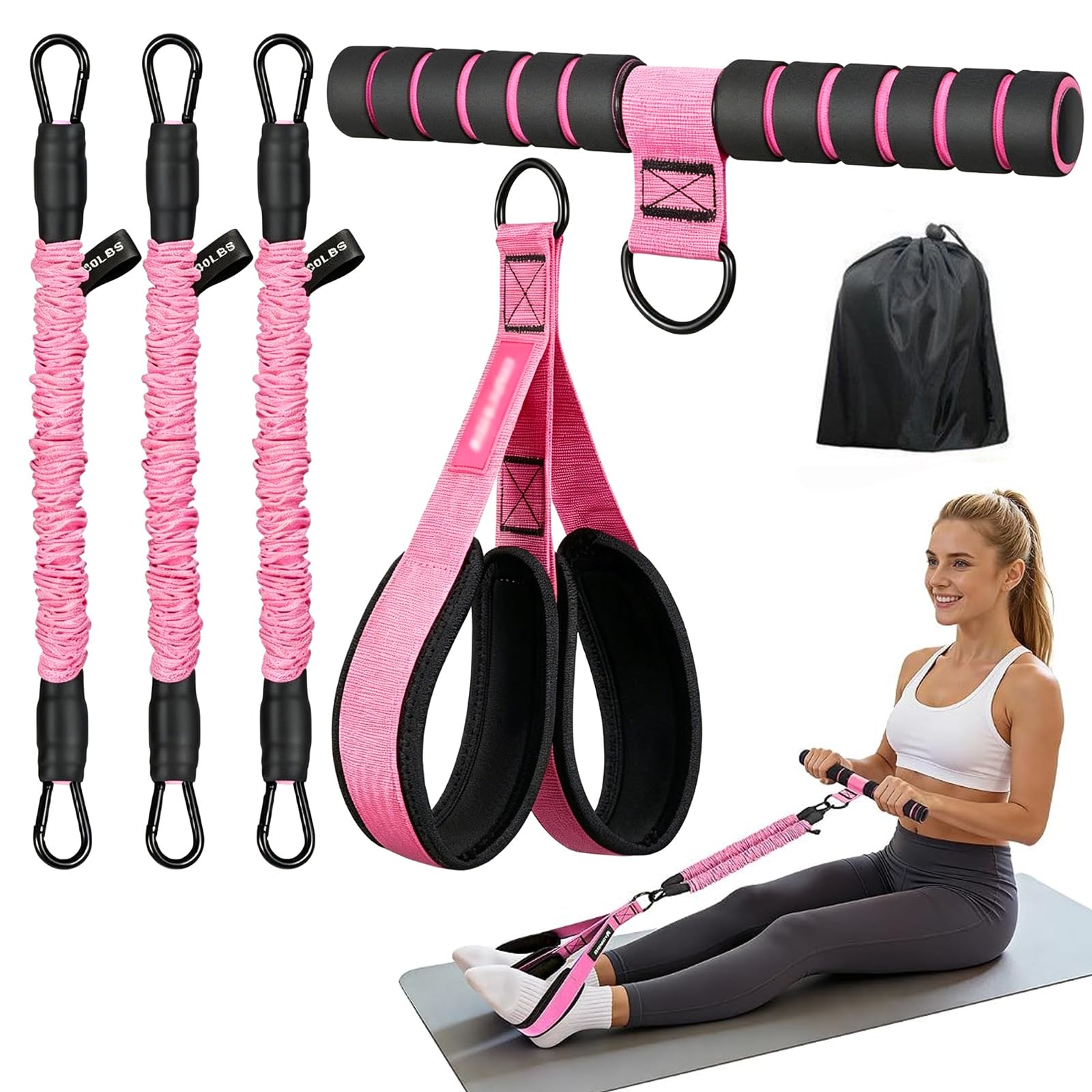 Pedal Resistance Bands with Handles, 3 Tube 30-90 lbs Exercise Band Set