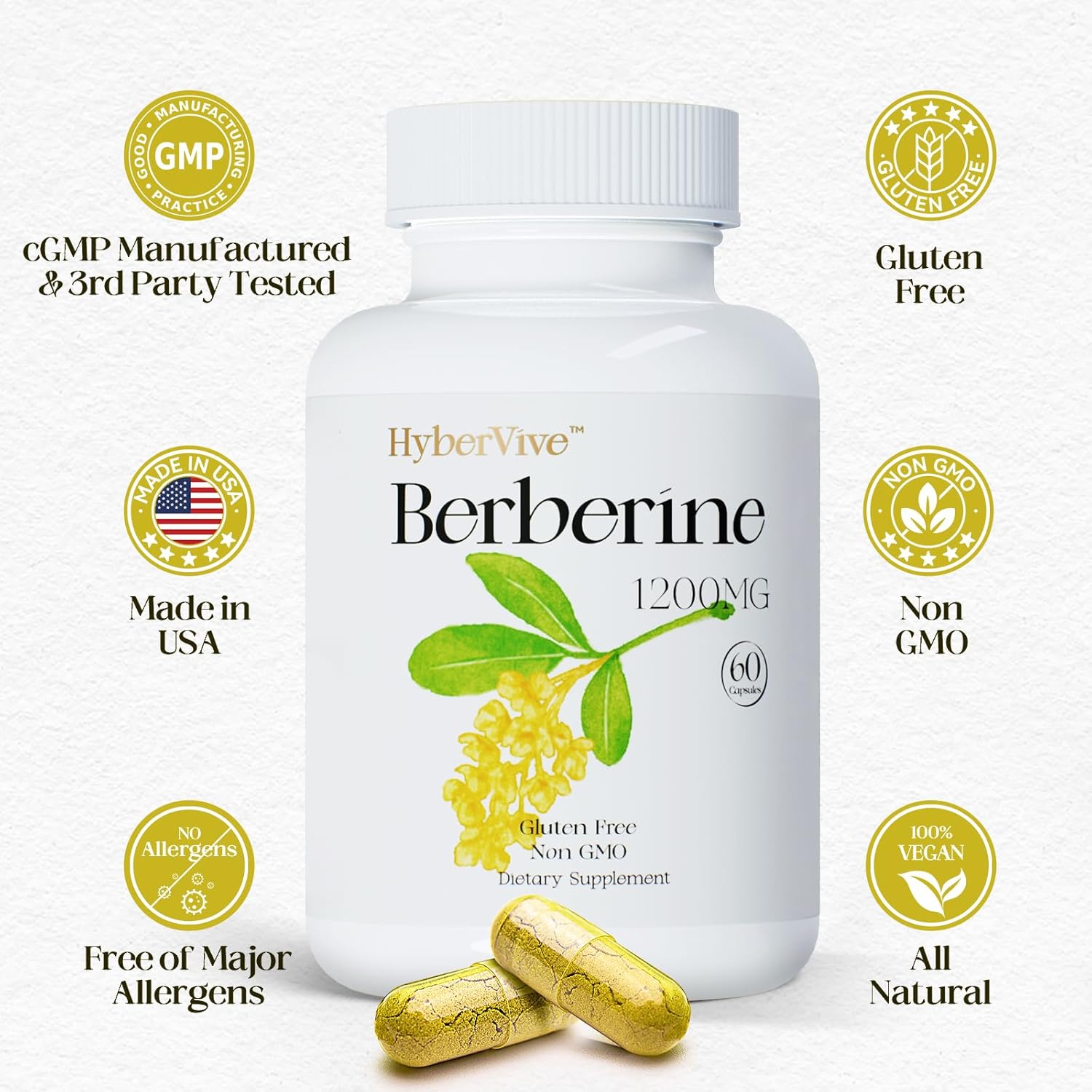 Berberine Supplement 1200mg, Berberine HCl Supplement Supports Overall Wellness, High Potency Pure Berberine Extract for Women - Non GMO, Made in USA - 60 Capsules - Image 6