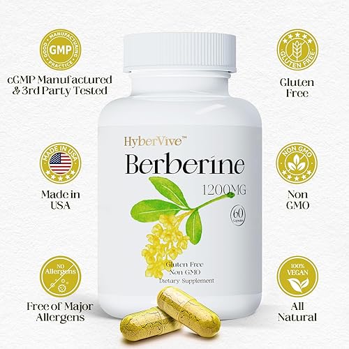 Miniatura 6 de Suplemento de berberina de 1200 mg, suplemento de berberina HCl que apoya el bienestar general, extracto de berberina pura de alta potencia para