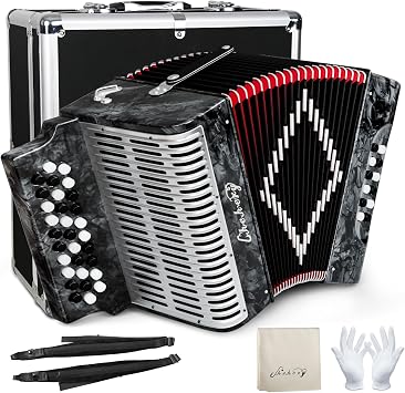 Accordion 31Key 12Bass Diatonic G/C/F w Case Strap Gloves Cloth Sliver | Push-Pull Tuned;Ergonomic Keys;Airtight Bellows;Tuned Reeds