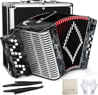 Accordion - 31 Key 12 Bass Diatonic G/C/F Tuning with Push-Pull Design Complete Set w/Case, Strap, Gloves & Cleaning Cloth For Beginners to Professionals (Sliver)