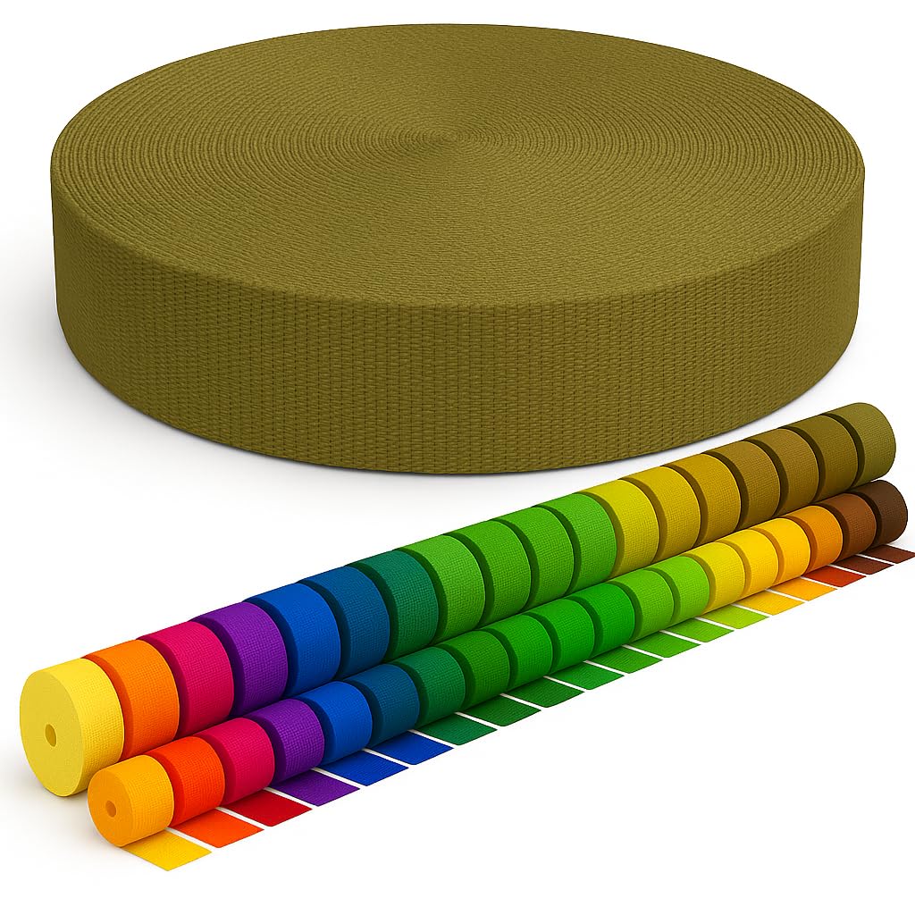 KBBB Gurtband 2m 5m 10m 50m lang – 50 Farben Breiten: 10mm 15mm 20mm 25mm 30mm 40mm 50mm Taschengurt aus Polypropylen, ideal für DIY-Projekte & Handarbeiten 888 Olivgrün 10mm x 2m