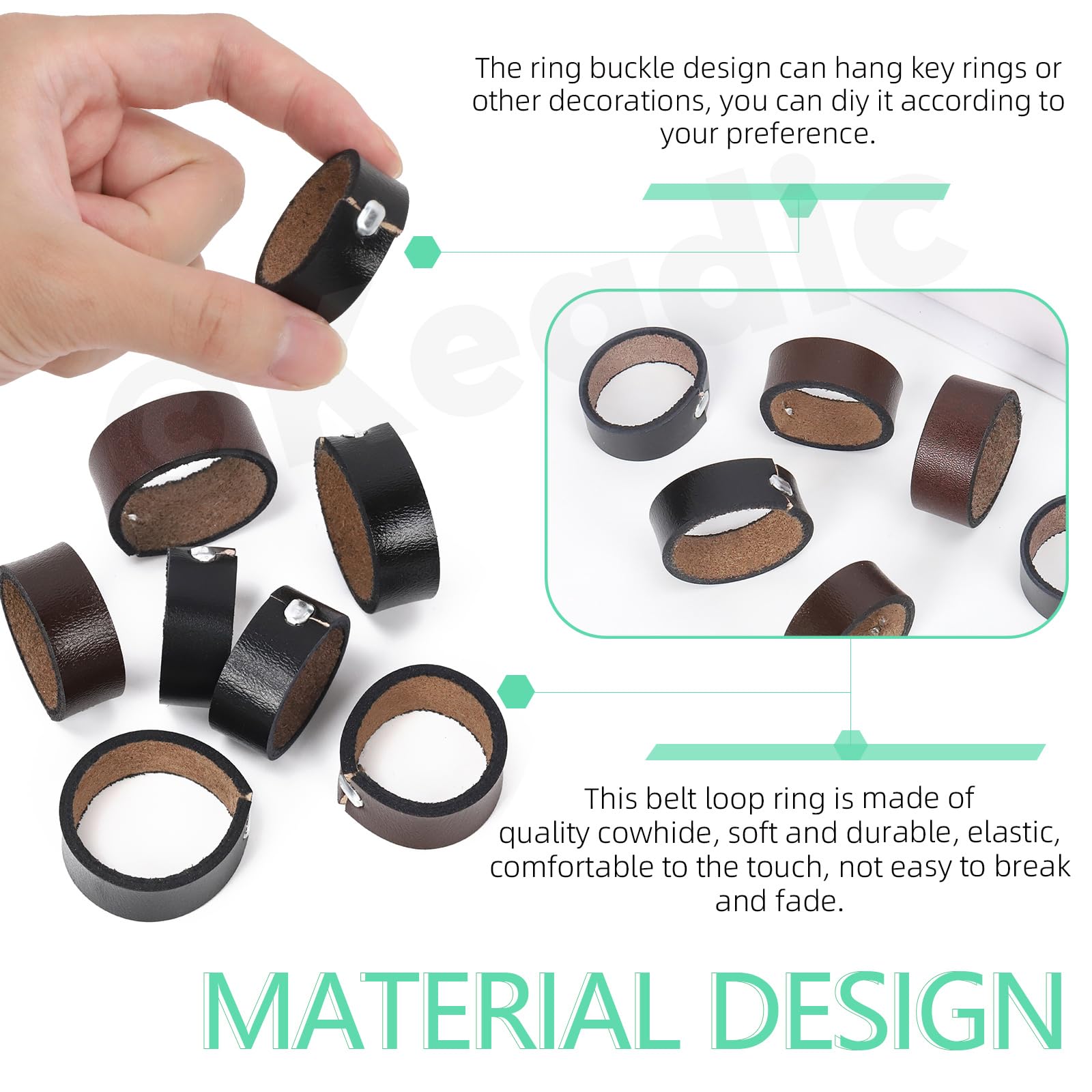 Keadic 8Pcs 2 Sizes Belt Loop Leather Keeper Ring End Strap Fixing Holder Organizer Replacement Stays Retainer Band for 1.1'' & 1.3''Wide Belts Buckle to Hold Extra Length Straps in Place(2 Colors ) - Image 3