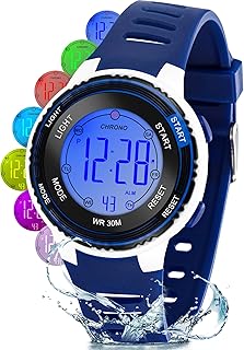 Edillas Reloj Niño Digital Infantil,Reloj Deportivo con LED 7 Colores,Impermeable 30M,Alarma,Cronómetro,Fecha,Regalo para Niños 4-15 Años (Azul)