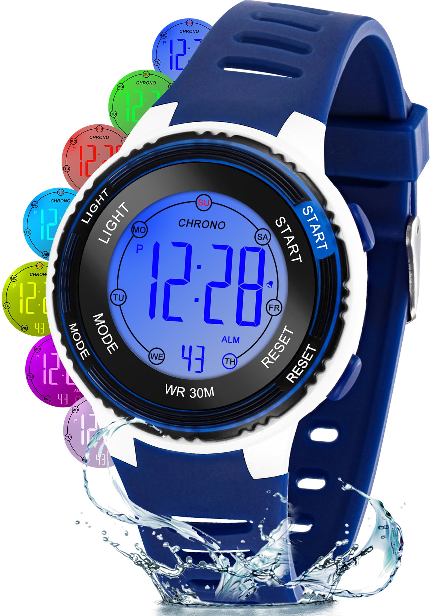 Edillas Reloj Niño Digital Infantil,Reloj Deportivo con LED 7 Colores,Impermeable 30M,Alarma,Cronómetro,Fecha,Regalo para Niños 4-15 Años