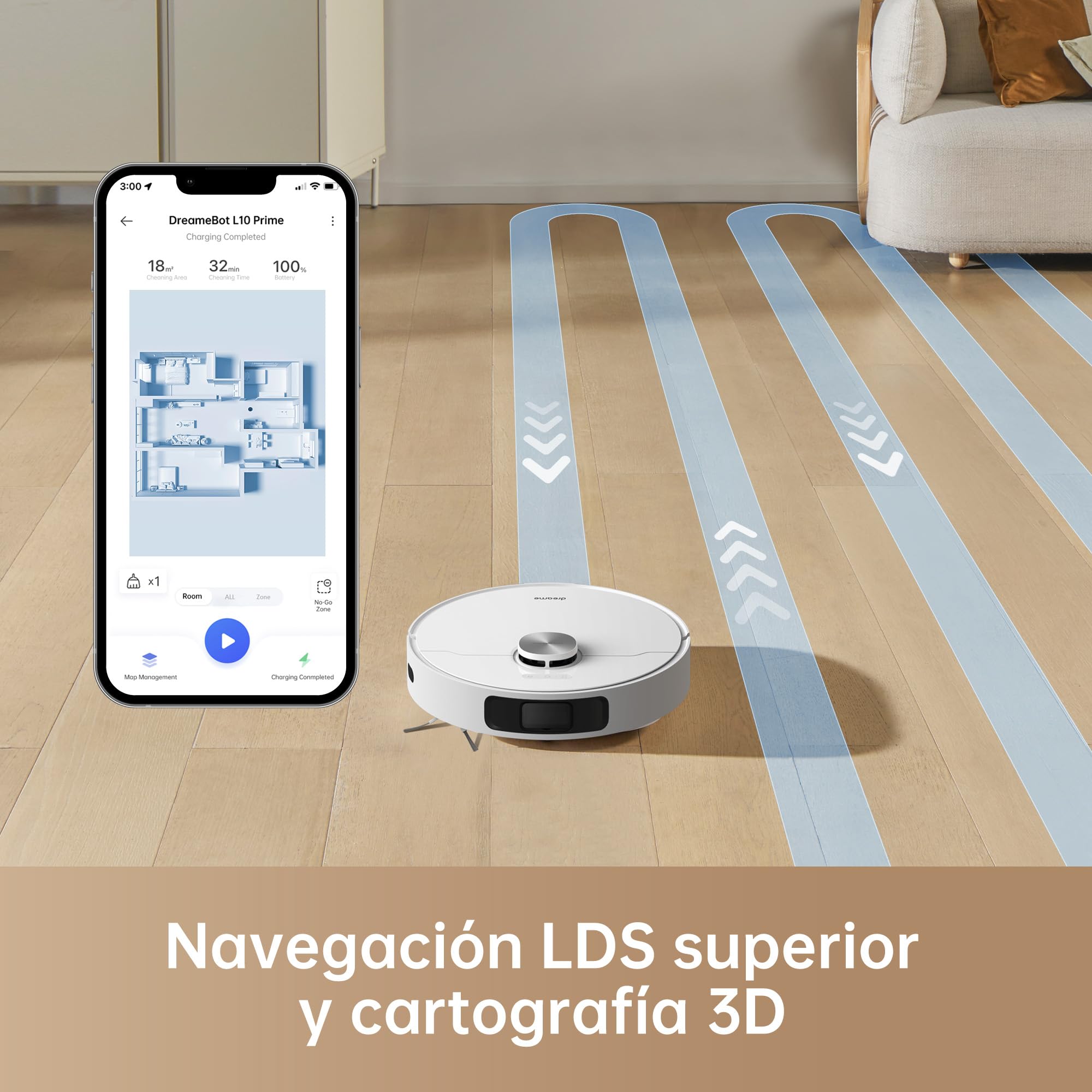 DREAME L10 Prime Robot Aspirador y Fregasuelos, 4000Pa Robot Aspirador con Elevación de Mopa hasta 7mm, Mopa autolimpiante, LDS Navegación, 3D Mapeo, Controlado por App, Alexa, Remoto