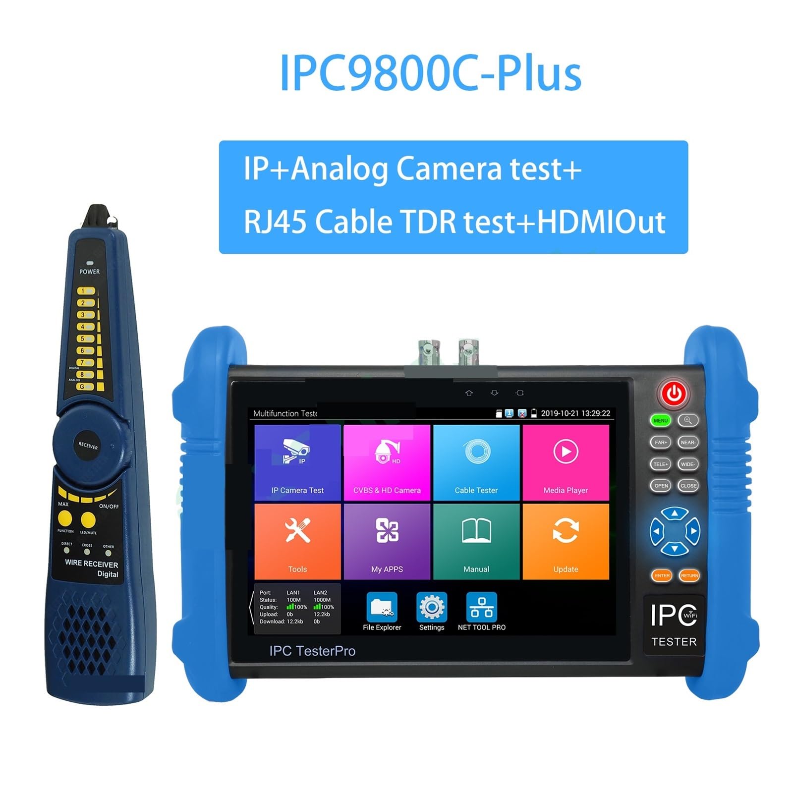 IPC 9800adh Plus CCTV Tester con POE per Telecamere IP - Diagnosi Segnale HD Audio/Video per Camere Analogiche