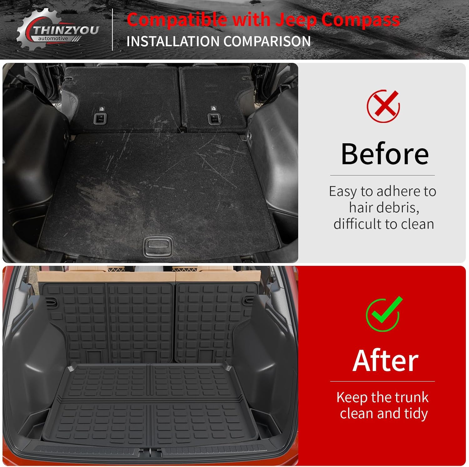 Floor Mats Compatible with 2017-2025 2026 Jeep Compass Trunk Mat Cargo Liner Cargo Mat TPE All Weather Back Seat Cover Protector 2024 Compass Accessories (Trunk Mat Backrest Mats Floor Mats)