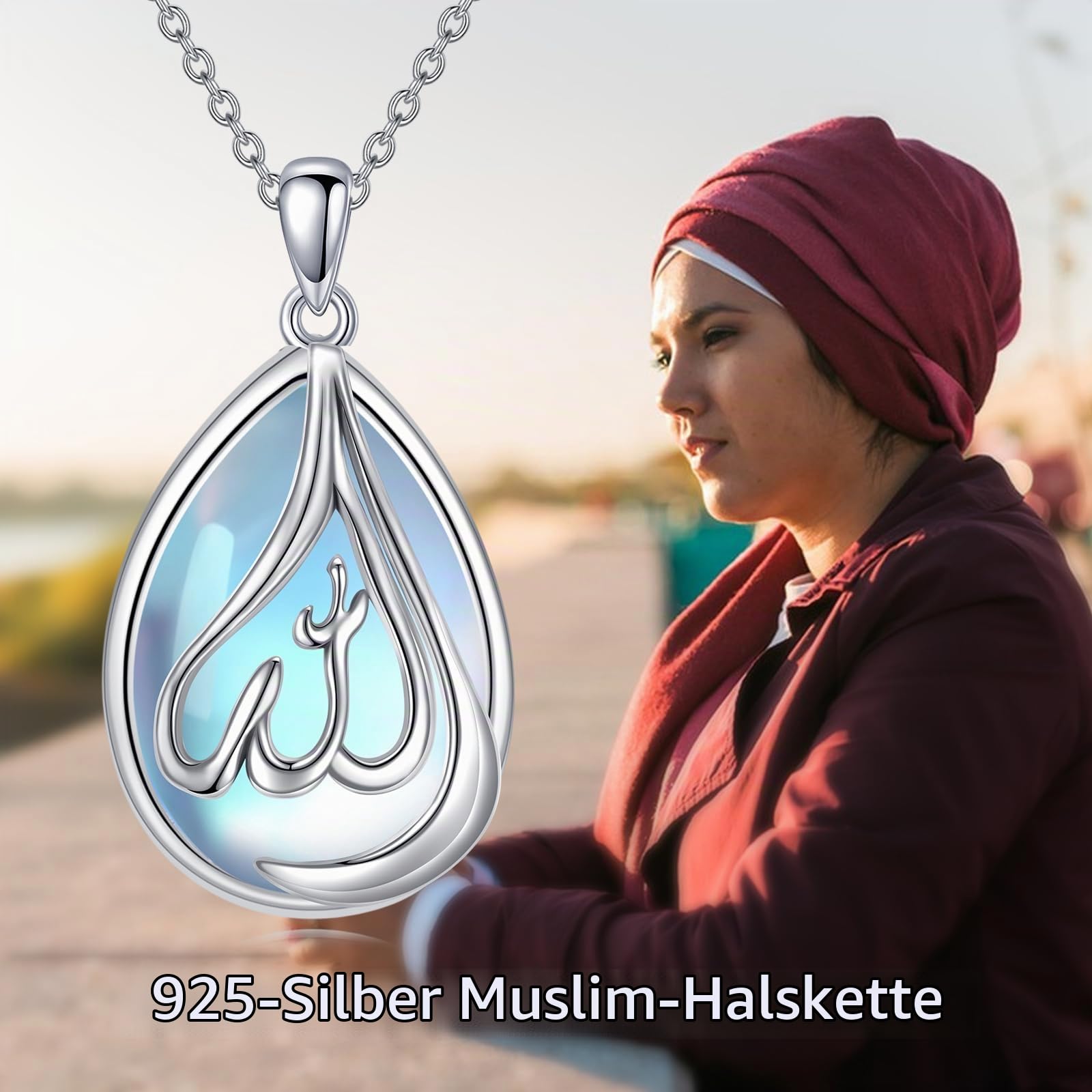 POPLYKE muslimischen islamischen religiösen Anhänger Halskette für Frauen Sterling Silber religiösen Allah-Schmuck Geschenk