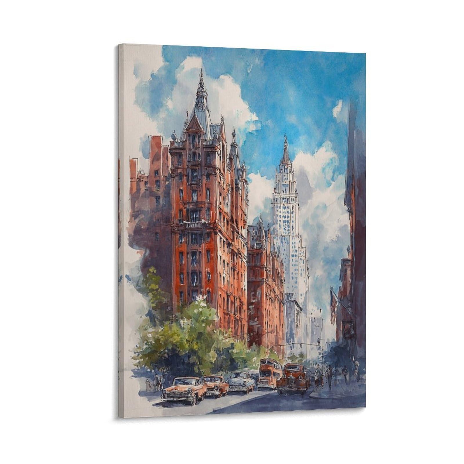 CNAHEIZ Atlanta City Watercolor 24x36inch(60x90cm) Vintage Travel Poster Watercolor Canvas Art