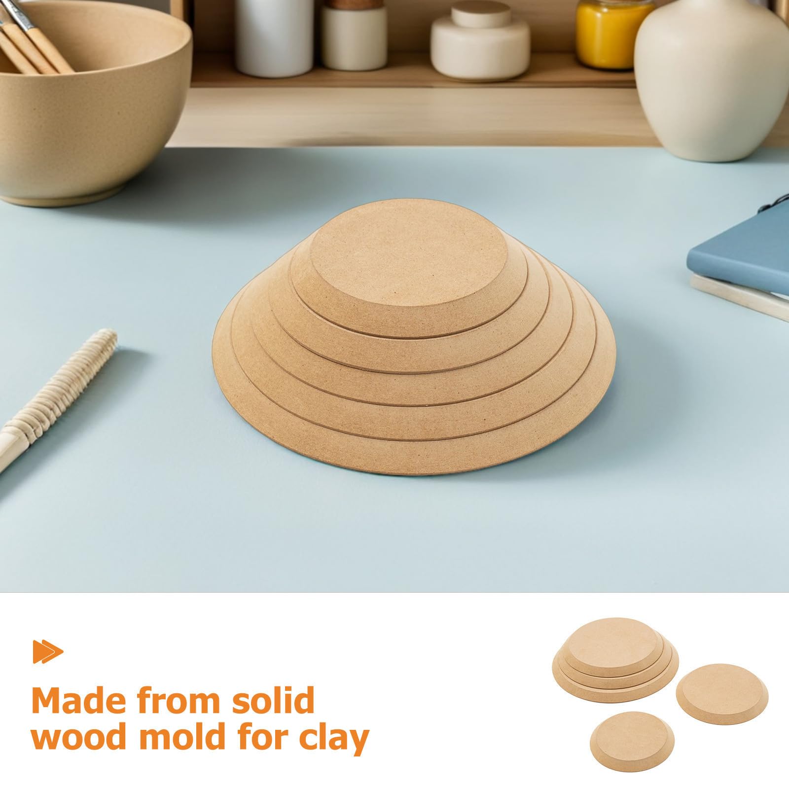 5 Pezzi Stampo per Ceramica Rotondo in Legno, Modello Multistrato