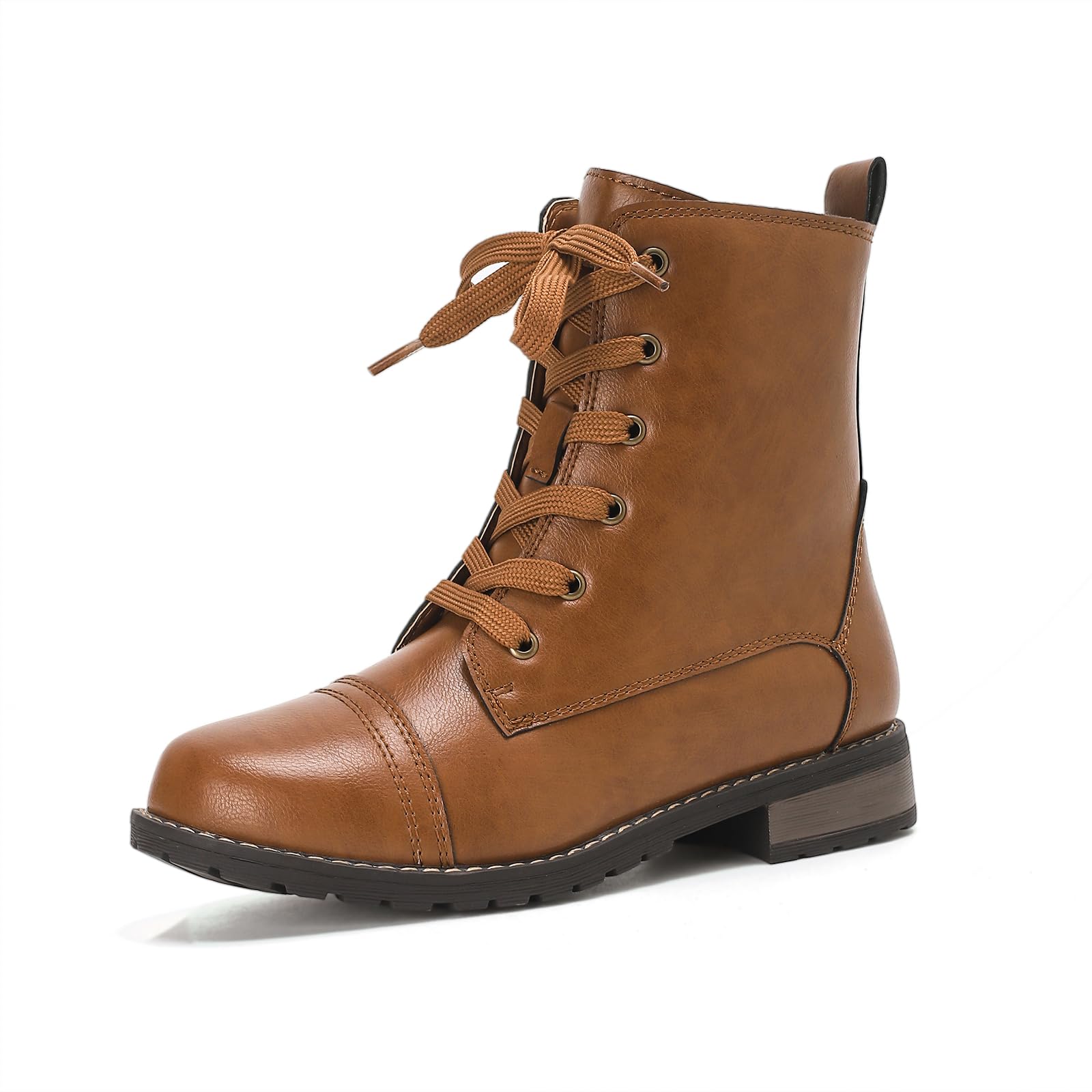 Putu Damen Stiefel Stiefeletten mit Schnürung seitlichem Reißverschluss Elegante Kurzschaft im Kampfstil mit niedrigem Absatz Vielseitig 36-41