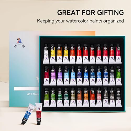 Miniatura 8 de MeiLiang - Juego de 52 pinturas de acuarela, juego de acuarelas de viaje con lápiz de dibujo, pinceles de pintura, 5 papel de acuarela, esponja y
