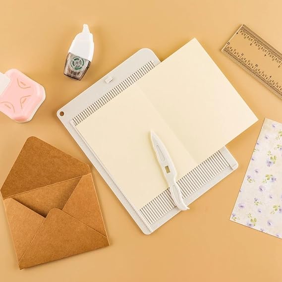 Paper Trimmer Scoring Board,Multipurpose Envelope Makerwith Extensive Instructions,Lightweight Portable Score and Fold Toolsfor Crafts, Card Making, Cover of Book(8.6 x 6.5in)