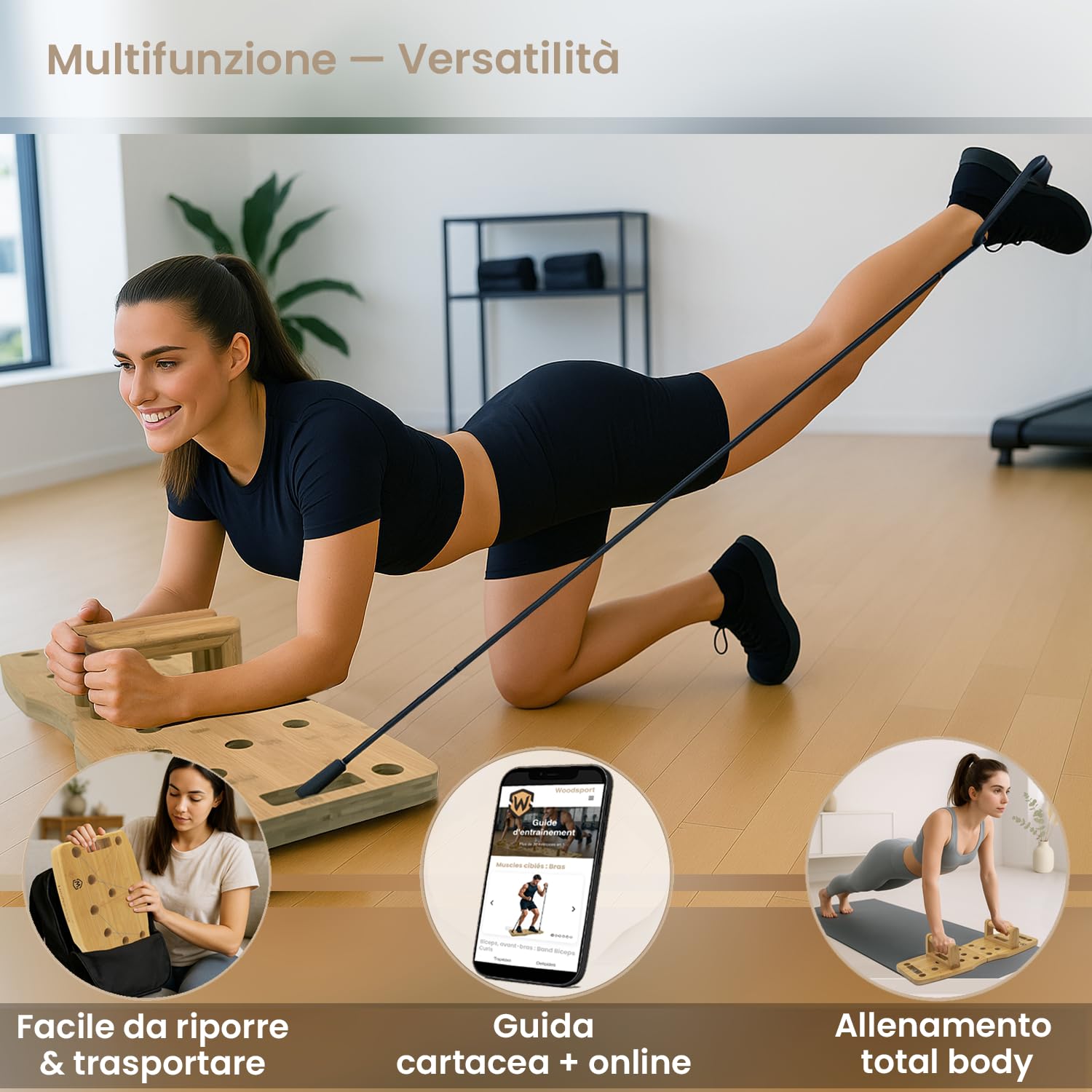 Amplitude – Tavola per Flessioni/Push Up Board Pieghevole – Attrezzi Fitness per Palestra a Casa – con Bande Elastiche + Guida Allenamento 30 in 1