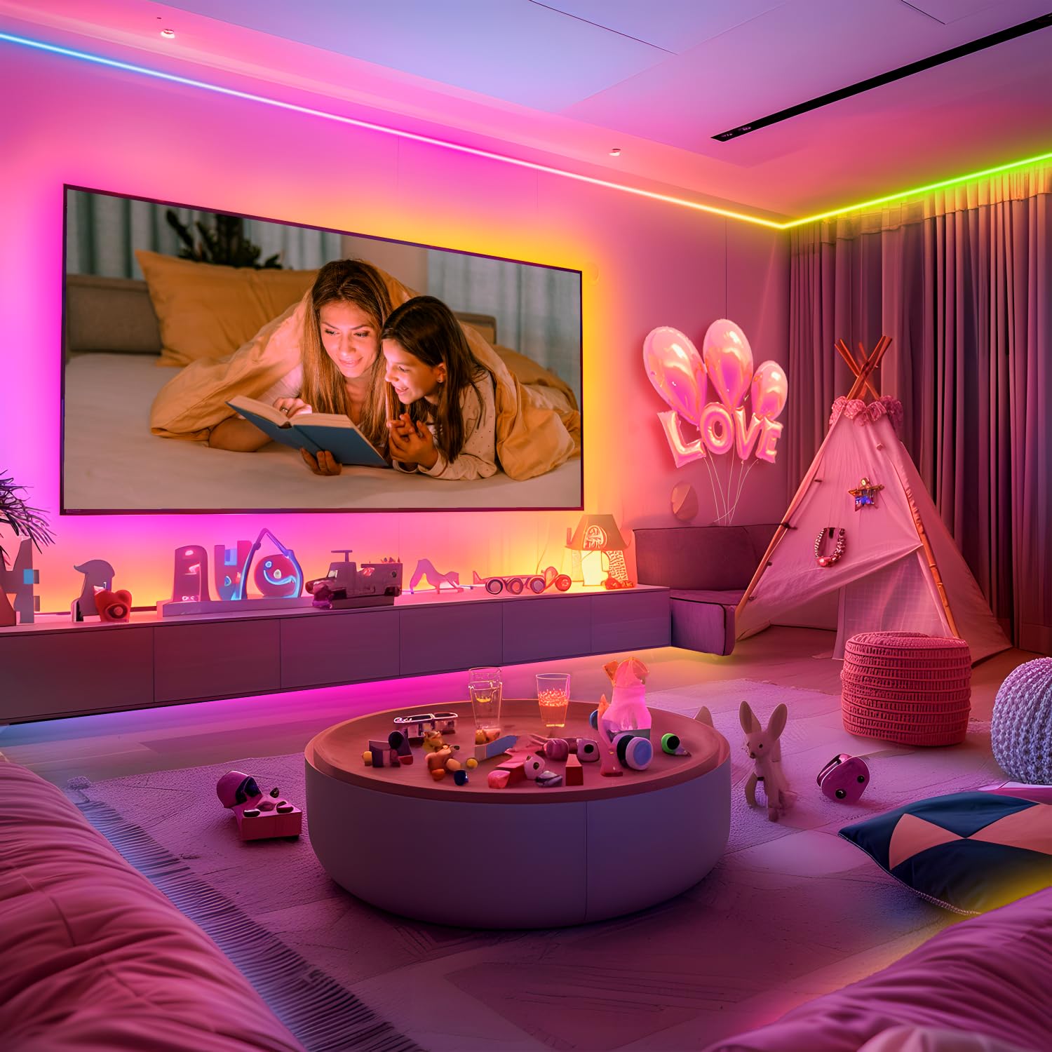ATHONO 100 ft(2 Rolls of 50ft) IC+RGB,Led Lights for Bedroom,Music Sync Color Changing,Led Strip Lights,with Remote App Control Led Strip,Led Lights for Room Home Kitchen Decor Party