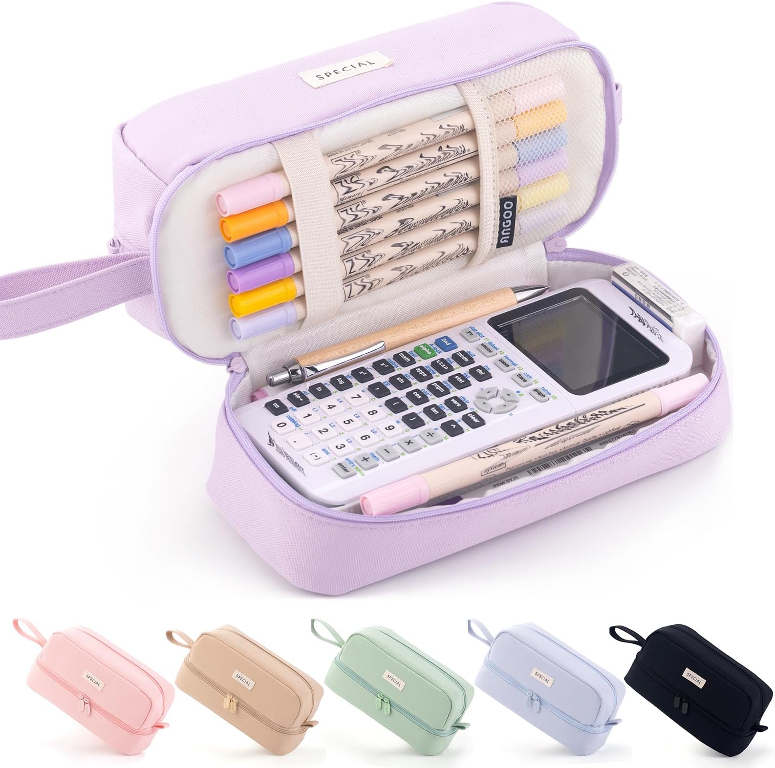 ANGOOBABY Big Capacity Large Pencil Case Canvas Pen Pouch Bag with 2 Compartments for Girls Boys Teen School Students Adults - Purple