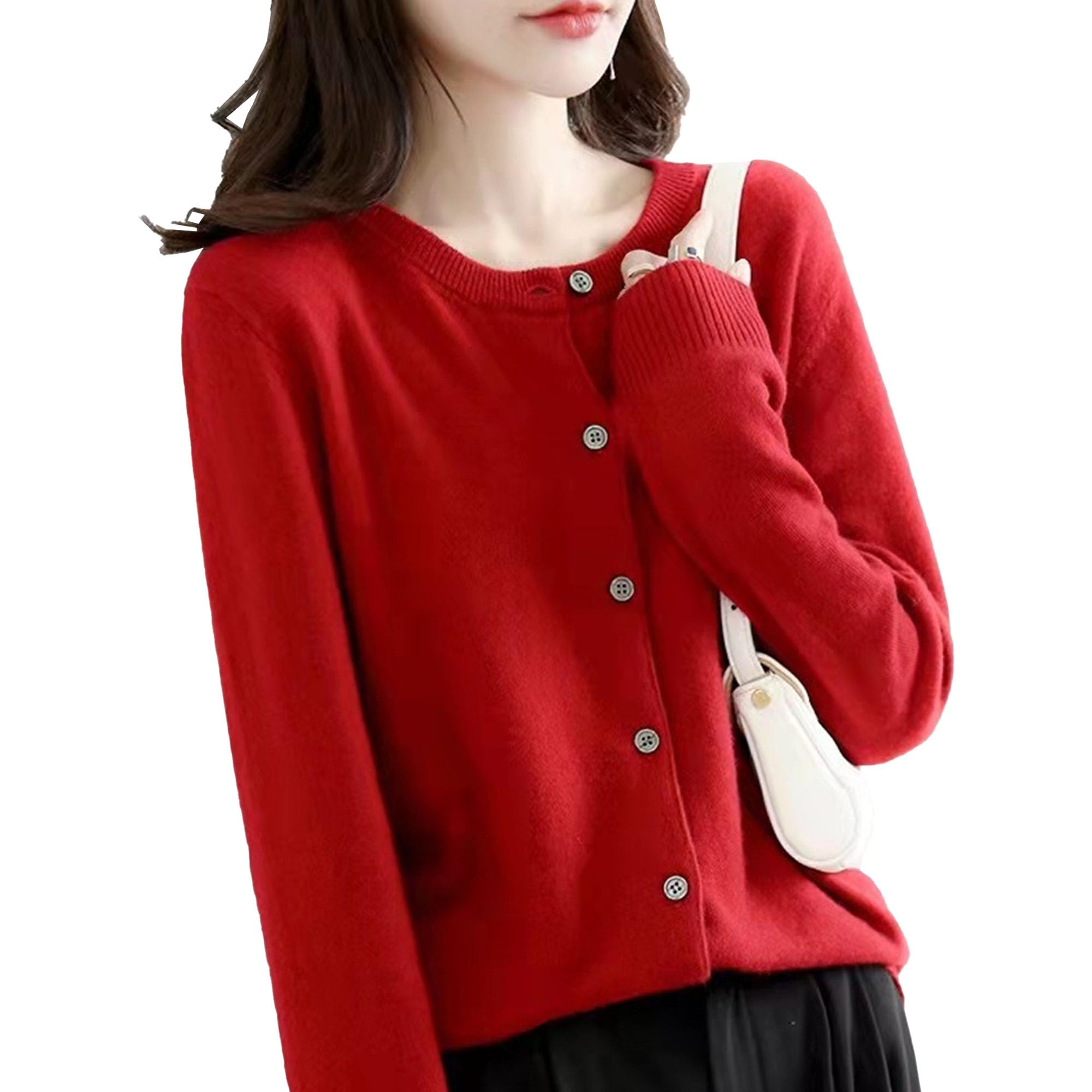 Womens Cashmere Cardigan Sweater Long Sleeve Button Down Casual Knitwear Lightweight Elegant Sweaters Tops