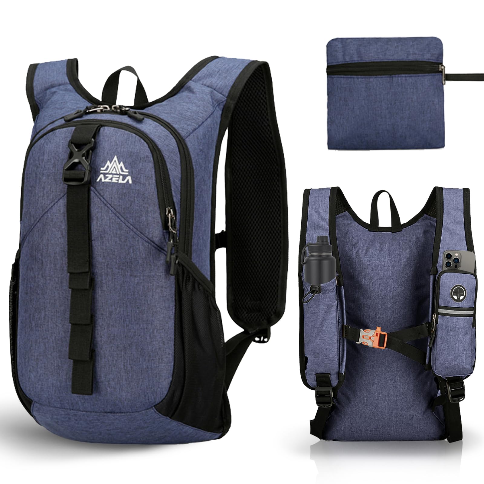 Mochila plegable gris ultraligera de 15 l, impermeable, mochila de viaje, mochila de senderismo para trekking, negocios, viajes cortos al aire libre, hombre y mujer