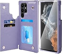 Vista 23 de VANAVAGY Funda compatible con Galaxy S22 Ultra tipo cartera con bloqueo RFID, piel sintética, cierre magnético, función atril y función atril