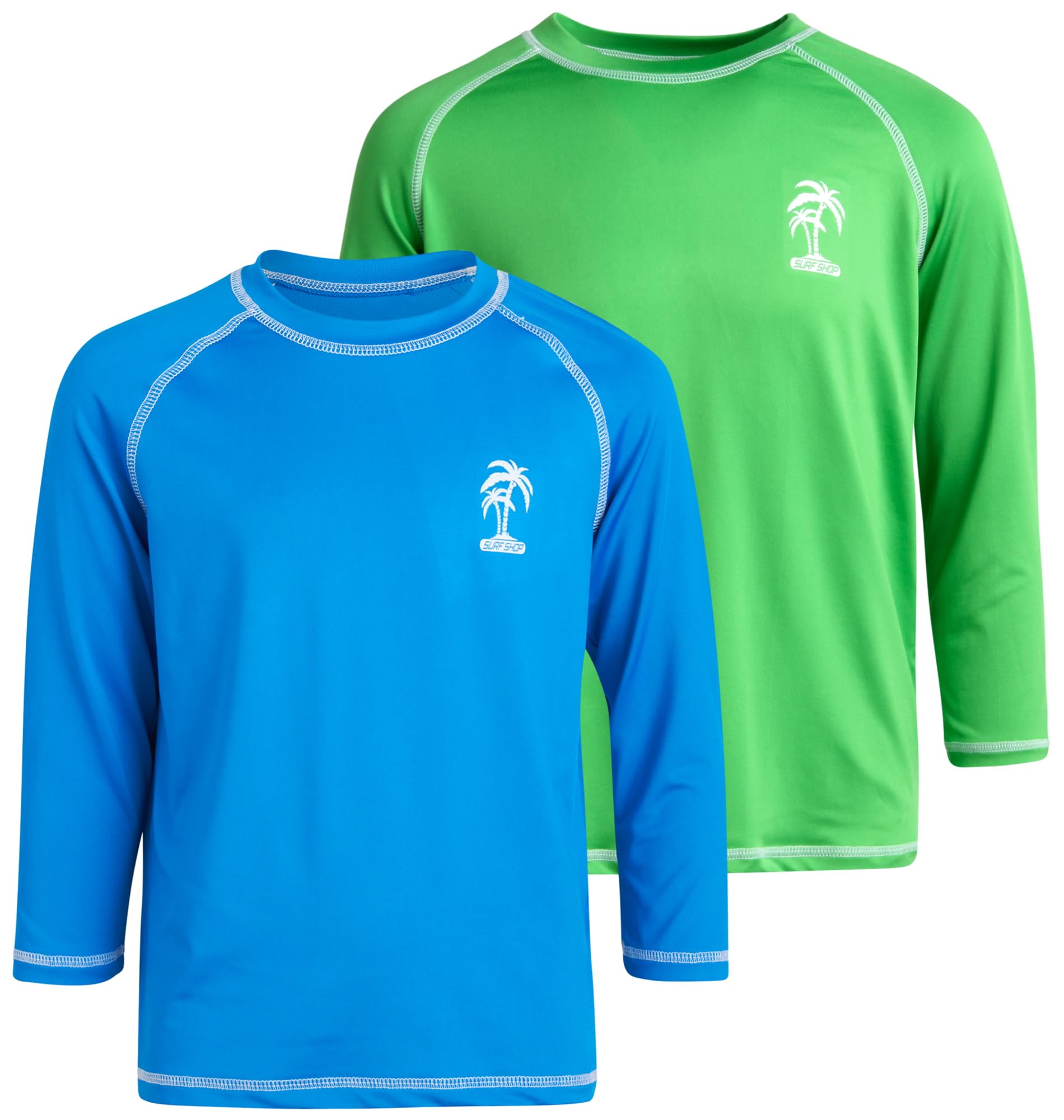 iXtreme Boys Swim Shirt - 2 Pack UPF 50+ Quick Dry Long Sleeve & Short Sleeve Rash Guard for Boys Youth Swimwear