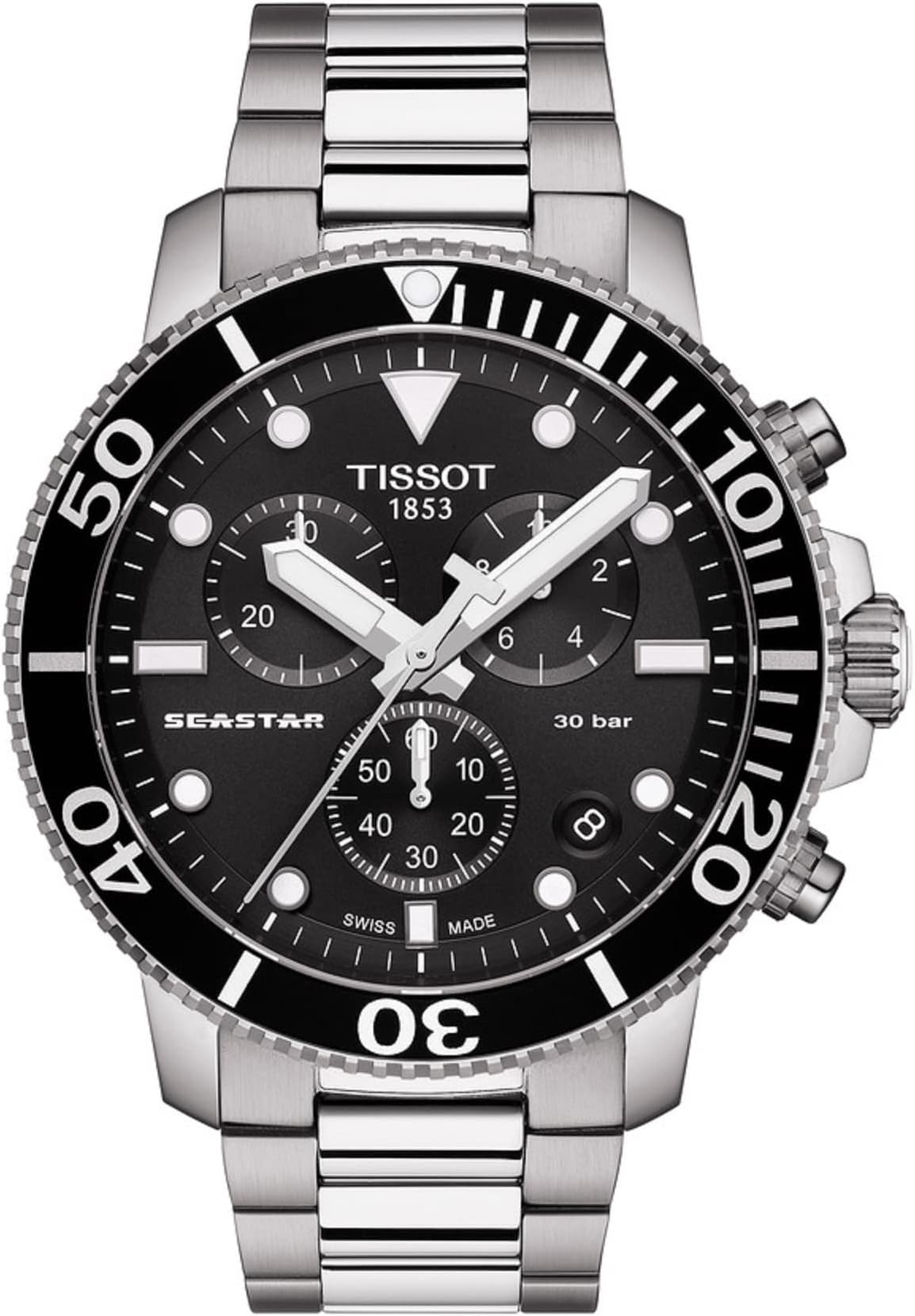 Tissot T1204171105100 Men's Watch, Chronograph, Bracelet, Black Dial