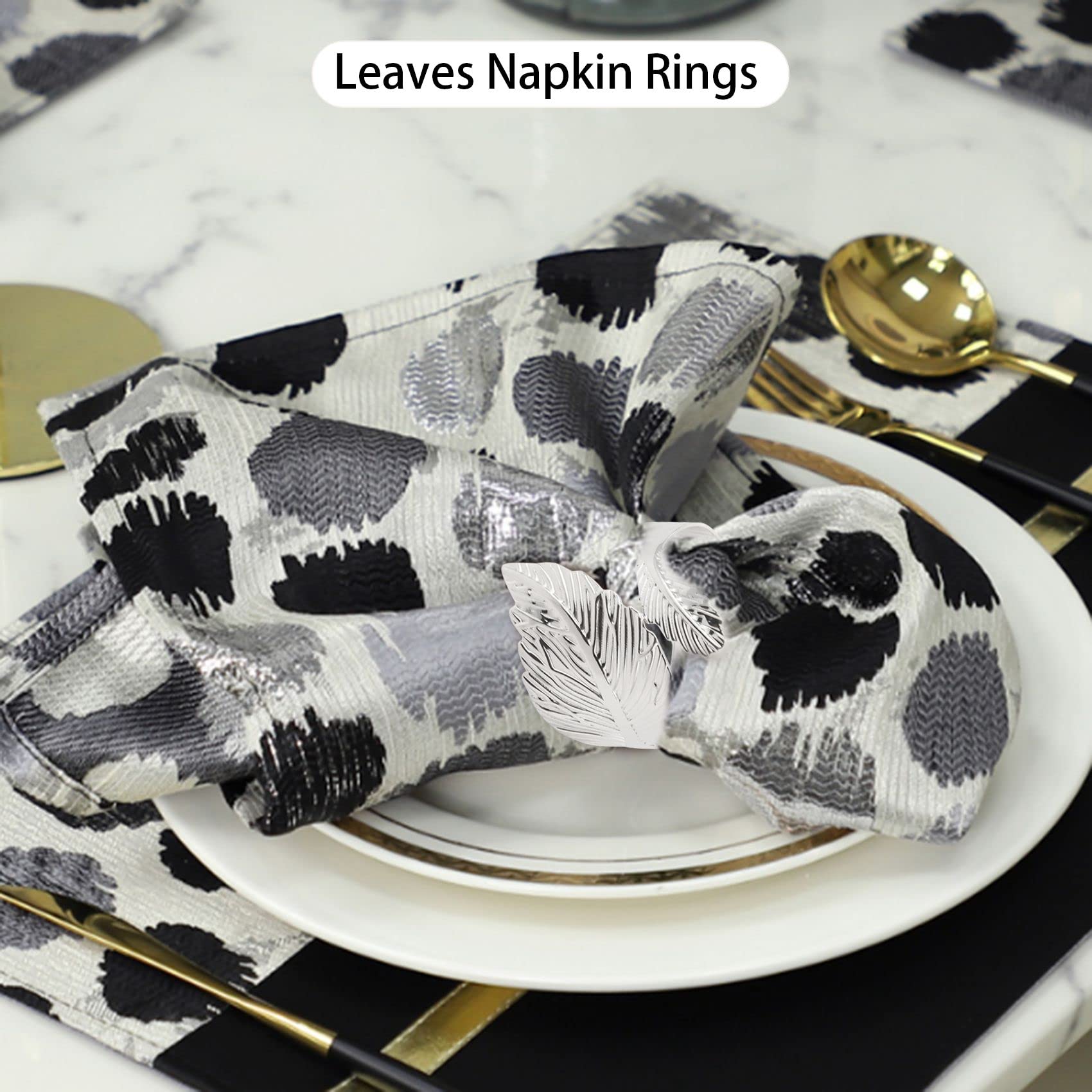 Lot De 6 Anneaux Porte-Serviettes En Forme De Feuille Métal Argenté – Décoration Table Élégante Pour Fêtes Et Repas