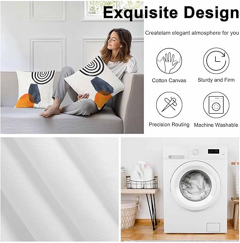 Miniatura 9 de Fundas de almohada para exteriores, diseño de terracota de mediados de siglo, diseño bohemio, líneas curvas, impermeables, paquete de 2 fundas de